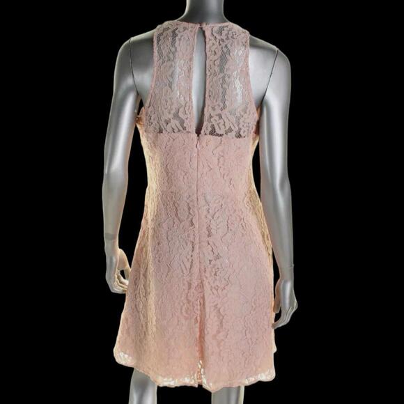 NWT AIDAN MATTOX ~ Pink Lace Illusion Bodice Keyhole Flare Party Dress Sz 4 - Picture 3 of 11